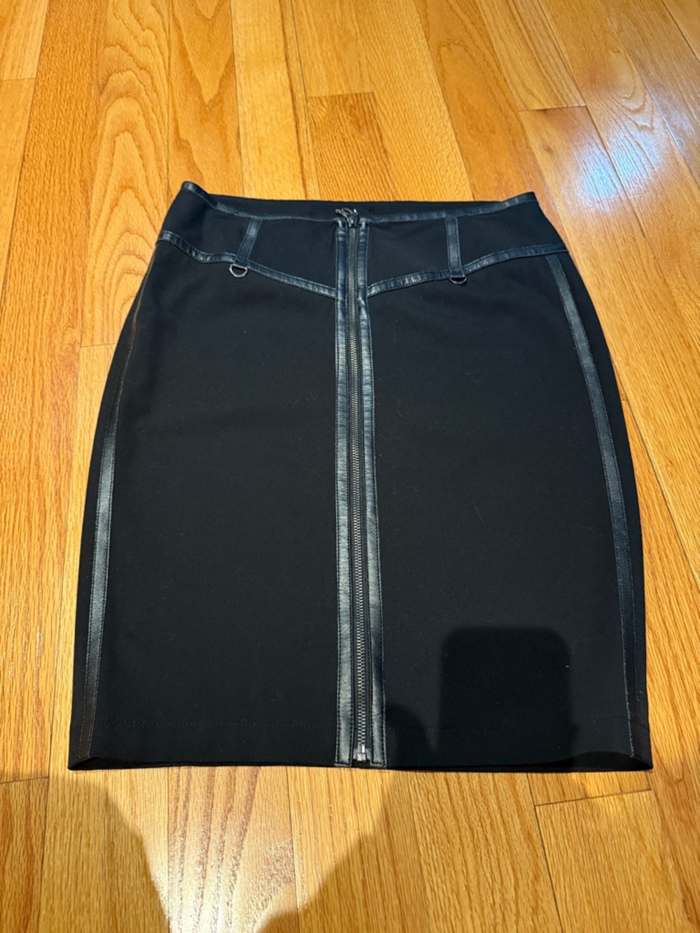 Guess Black Pencil Skirt with Front Zip and Faux-Leather Trim